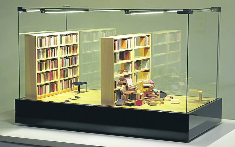 UNO ES MIO, 2010. Una de sus enigmáticas escenas de bibliotecas desordenadas